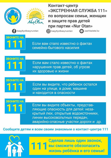 Контакт-центр "Экстренная служба 111" по вопросам семьи, женщин и защите прав детей при партии "Nur Otan"